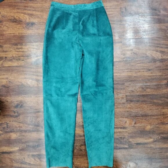 Bushwacker Vintage Teal Genuine Leather Suede High Rise Pants Women's Size 8 - Picture 3 of 16